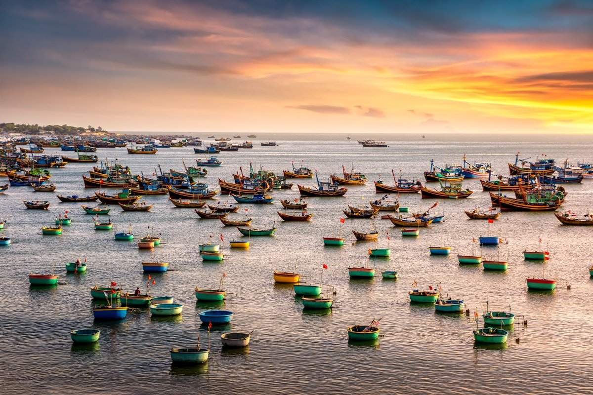 Sunset view over the sea at Mui Ne Fishing Village